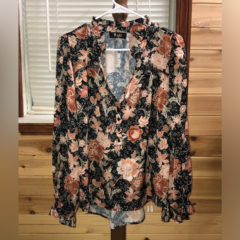 Floral Long Sleeve Blouse with V-Neck